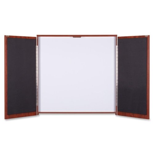 Lorell Presentation Cabinet - 47.3quot; x 4.8quot; x 47.3quot; - Drywipe Whiteboard, Hinged Door - Cherry