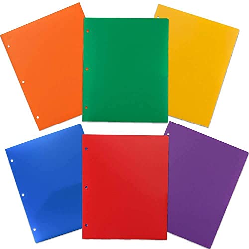 JAM Paper Heavy Duty Plastic Pocket Folders 6-Pack - Assorted Colors, 3-Hole Punch, 9.5 x 11.6 inches
