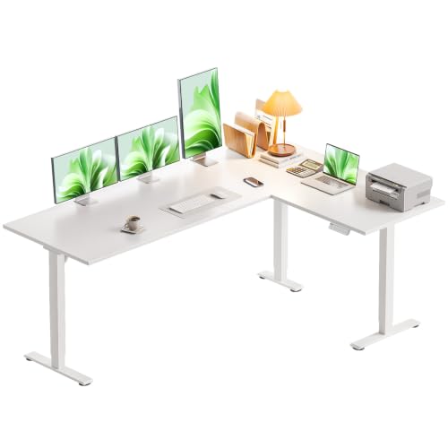 Casaottima 63-Inch White L-Shaped Electric Standing Desk for Home Office