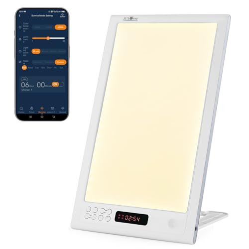 Bright Light Therapy Lamp 12000 Lux - Sunrise Alarm Clock with Dawn Simulator, APP Control - Wake Up Happy & Start Your Day Positively
