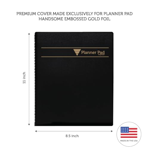 Planner Pad Spiral Bound January-December 2026/ Calendar Year 8 1/2" x 11" Large 3-Tier Funnel Down 12 Month Organizer, Black Cover/Black Ink