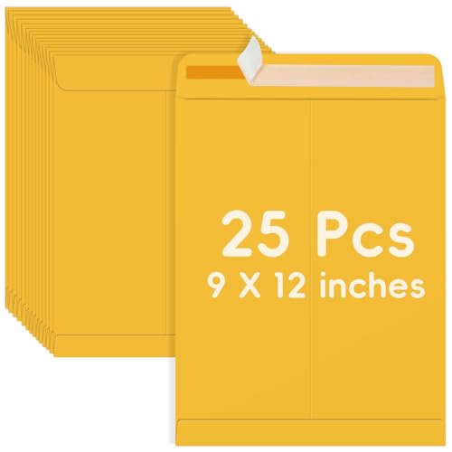 FloraSea 25 Pack 9 x 12 Self-Sealing Brown Catalog Envelopes - Manilla Mailing Supplies