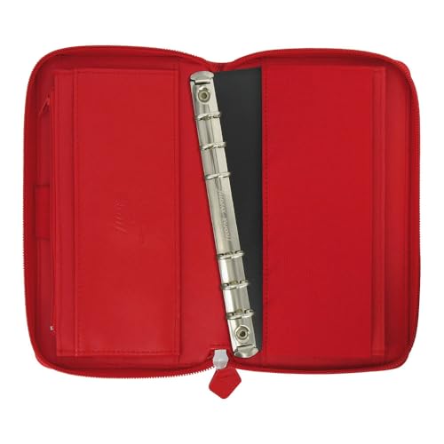 Filofax Saffiano Zip Organizer, Personal Compact Size, Poppy - Cross-Grain, Leather-Look, Six Rings, Week-to-View Calendar Diary, Multilingual, 2025 (C022534-25)