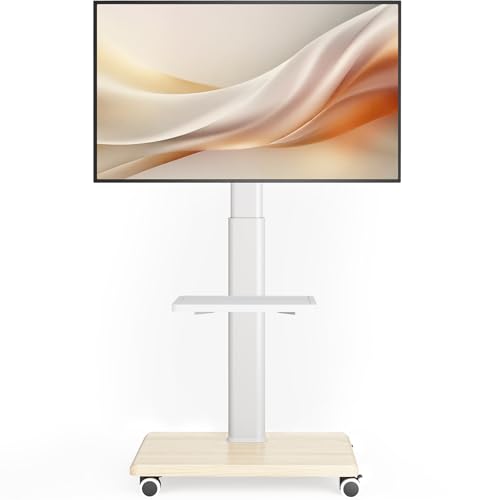 AX WABER Universal Floor TV Stand with Wheels – 27-65in TV Mount, 88 lbs, VESA up to 400x400, Grain Finish with Shelf