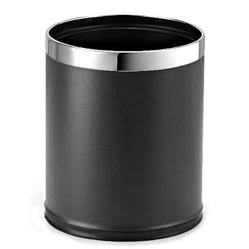 Invisi-Overlap' Metal Trash Can, Open Top Small Office Wastebasket, Round Shape (Black)