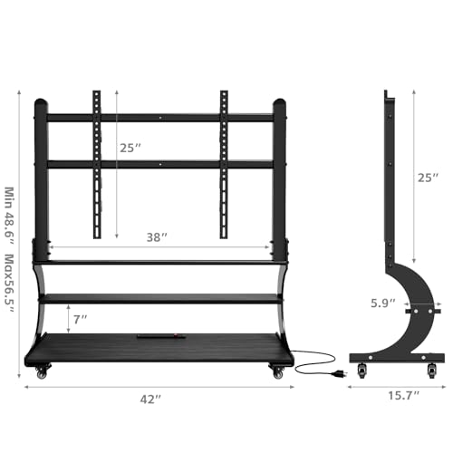 BEISHI Rolling TV Cart Stand for 50-100 Inch TVs – With Outlet, Black