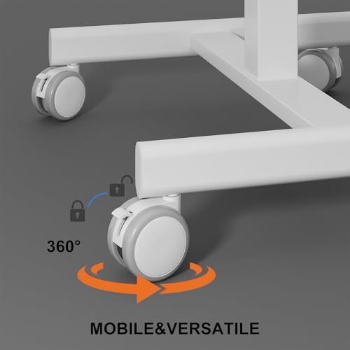 Gamork Mobile Standing Desk on Wheels, Pneumatic Height Adjustable – White