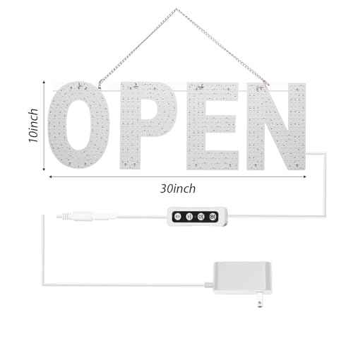 LED Open Sign for Business, 30"x10" Dimmable Brightness Large Electric Light Up Sign, Hanging Installation for Store Restaurant Office Bar Hotel Salon (white)