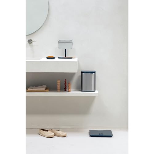 Brabantia Small Bo Trash Can 1.1 Gal - Easy Open, Soft Closing Lid, Hygienic, Space Efficient - for Bathroom, Home Office, Bedroom - Matt Steel FPP - LWH 7.9 x 6.8 x 10.7