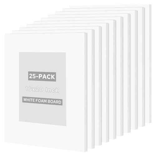 Golden State Art 25 Pack 16x20 Foam Boards 1/8 Inch Thickness White Foam Poster Boards for Presentation Signage Sheet for School Crafts Office Art Projects
