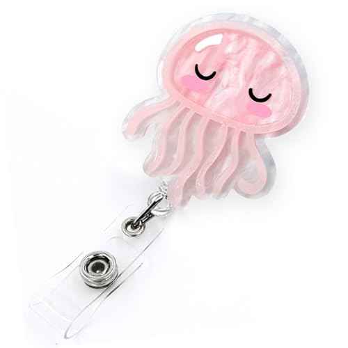 Pink Jellyfish Badge Reel Retractable for Nurse, Doctor, Medical Worker & Nursing Student | Cute Pediatric Nurse ID Name Badge Holder with Alligator Clip & 24¡± Durable Nylon Retractable Cord | Acrylic