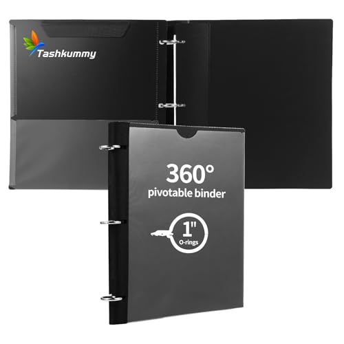 1 Inch Black 360° Pivoting 3-Ring Binder with Customizable Cover - Tashkummy