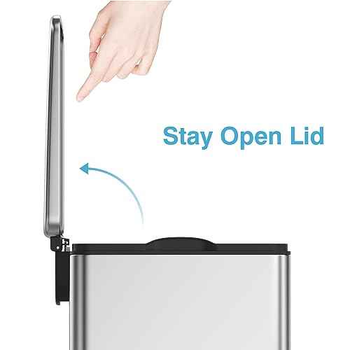 BETHEBEST Bathroom Trash Can with Lid Soft Close,2.6 Gallon Stainless Steel Garbage Can with Removable Wastebasket for Bathroom,Bedrom,Office(Silver)