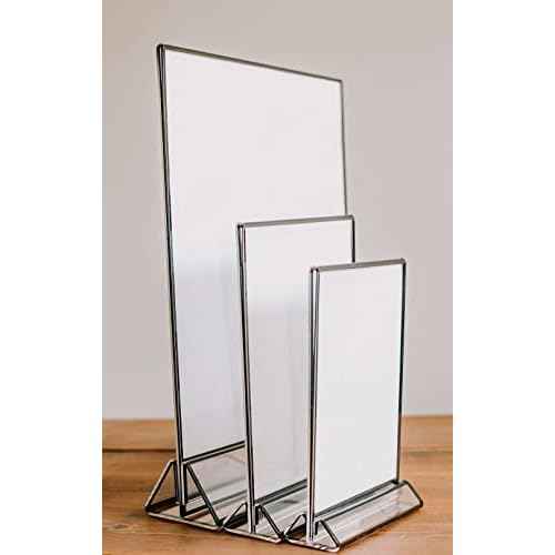 Generic Acrylic Sign Holder, 8.5x11, Double-Sided Transparent Display with Black Borders and Detachable Base - 6 Pack