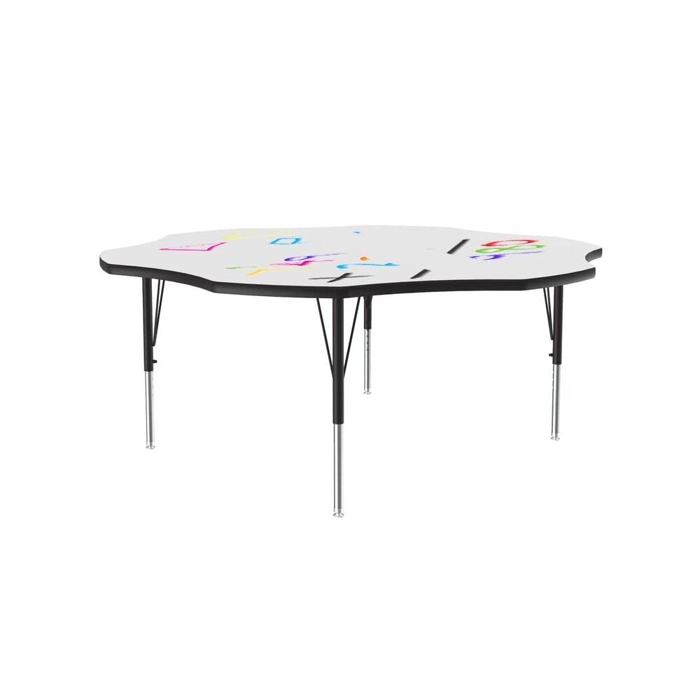 Correll 60" Flower Shaped, Classroom Dry Erase/Markerboard Top Activity Table, Height Adjustable (19"-29), White Durable High Pressure Laminate, School Furniture, Made in The USA
