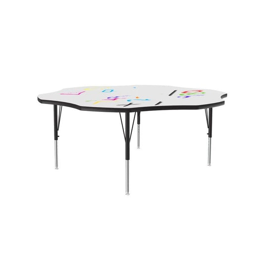 Correll 60" Flower Shaped, Classroom Dry Erase/Markerboard Top Activity Table, Height Adjustable (19"-29), White Durable High Pressure Laminate, School Furniture, Made in The USA