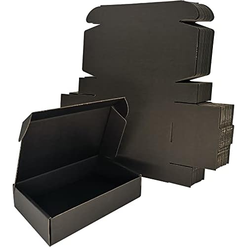 50 Pack 9x6x2'' Small Shipping Boxes, Black Corrugated Cardboard Mailers for Mailing Packaging Small Business (BK962-50)