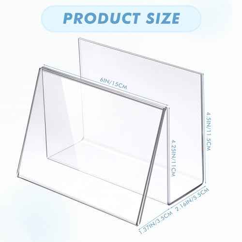 Vicenpal 12 Pcs Clear Acrylic Postcard Holder Business Card Holder Greeting Card Display Clear Business Card Stand Rack for Index Card Organizer Desk Table Home Office School, 6 x 4.25 x 4.5 Inch