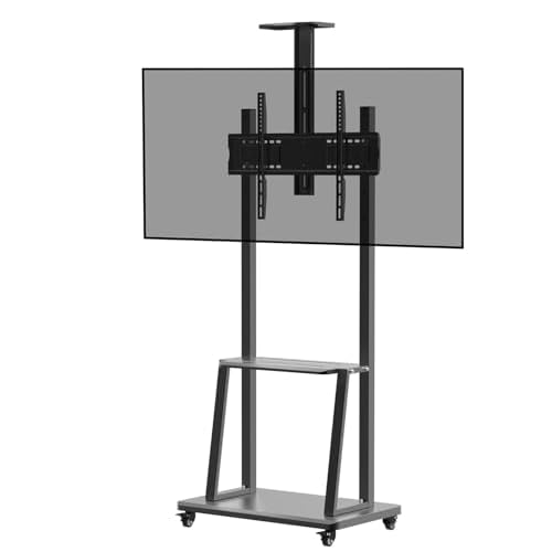 Rolling/Mobile TV Cart with Wheels for 32-65 Inch LCD LED 4K Flat Screen TVs, TV Floor Stand with Shelf Holds Up to 100 lbs | Adjustable Height Trolley Max VESA 600 x 400 mm.