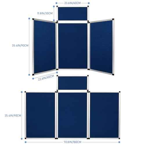 Nisorpa Trade Show Presentation Board, Aluminum Trifold Poster Board 70.8 x 35.4 Inch Display Board with Storage Bag, 3+1 Table Top Folding Panel - Blue