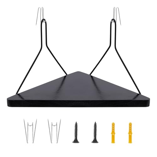 APUDWN Black Fabric Corner Shelf with Hooks 11.8 Inch Wooden Triangular Office Organizer