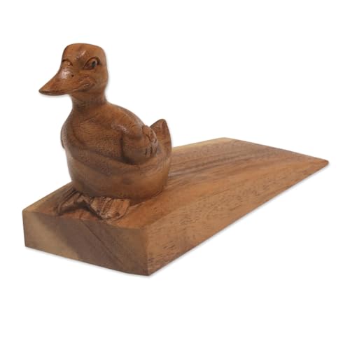 NOVICA Animal Themed Wood Doorstop, Brown, Helpful Duck in Brown'