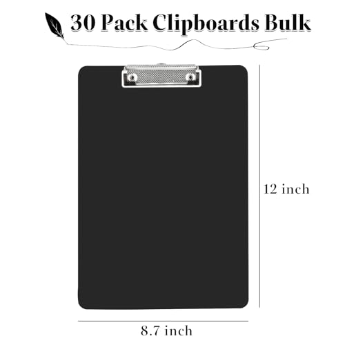 CertBuy 30 Pack Black Clipboards, Black Plastic Clipboards, Plastic Office Clipboard 12 x 8.7 Inch Letter Size for Classroom, Teacher, School, Home, Office Supply