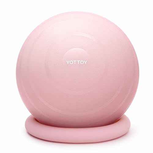 YOTTOY Exercise Ball Chair with Base,Yoga Ball Chair for Home Office Desk, Stability Ball & Fitness Ball Seat with Pump (Pink, 23-26ines(58-65cm))