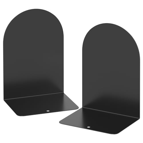 ALOTCHE 1 Pair Black Metal Round Bookends – Heavy Duty Bookends for Shelves & Desk, Anti-Slip Home Office Decor
