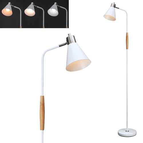Reading Floor Lamp,Industrial Modern Style,360¡ÆRotatable Shade,Height Adjustable, 3 CCT Adjustable,for Living Room,Office,Bedroom Reading,Easel Work (White+Wood)