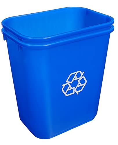 Amazon Basics 7 Gallon Rectangular Recycling Wastebasket, Pack of 2, Blue