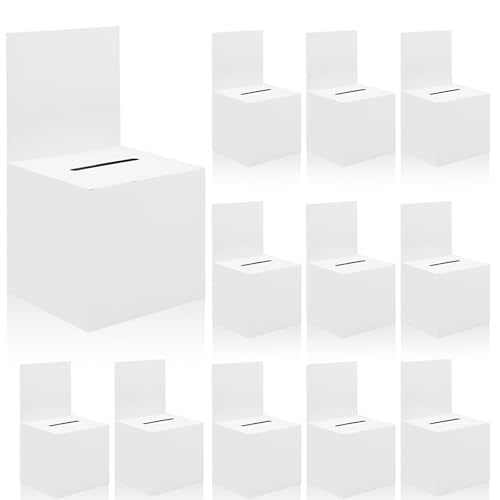 White 12 Pack Raffle Ticket & Donation Box Set 6x6 Inches – Cardboard Suggestion Boxes for Fundraising & Voting