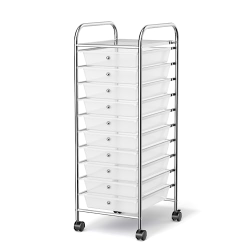 MEDIMALL 10-Drawer Rolling Storage Cart - Clear (Wheeled Craft & Office Organizer)