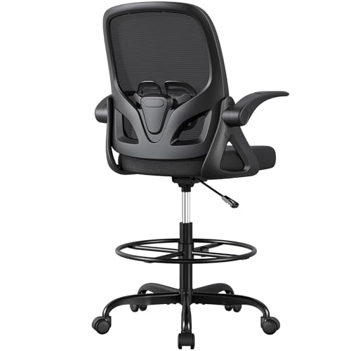 ORRSAKER Drafting Chair Tall Office Chair with Flip-Up Arms – Adjustable Ergonomic Mesh Chair, 300 lb Capacity, Black (O355-S)