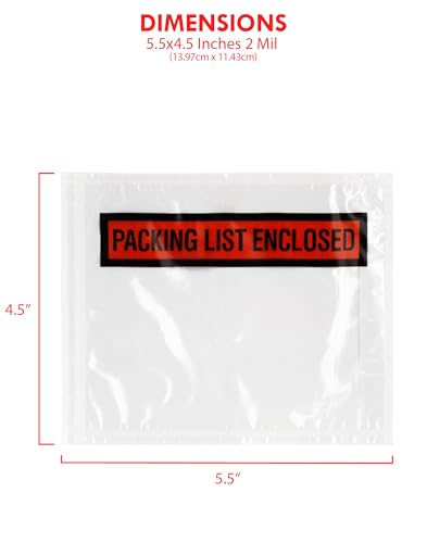 4.5"x5.5" Packing List Envelopes, 1000 Pack, 2 Mil, Self-Adhesive,