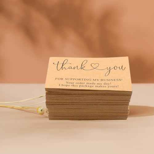 200Pcs Brown Thank You for Supporting My Business Cards,2 x 3.5 Inches / 9 x 5 cm Small Bulk Customer Appreciation Card for Small Business Packaging Supplies