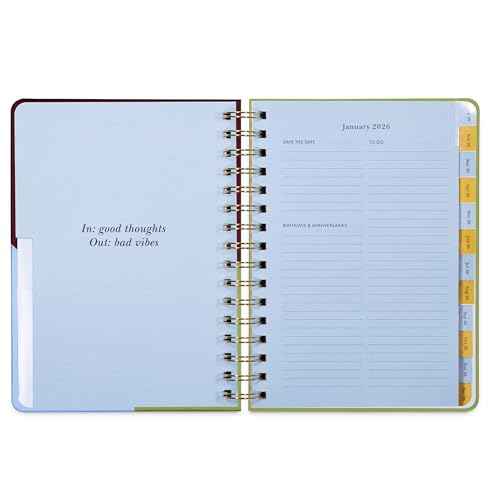 kate spade new york Daily Planner 2026 Large Agenda January-December 2026, Hardcover Weekly and Monthly Spiral Planner with Stickers (Book Club)