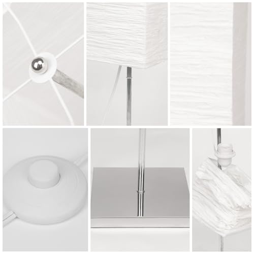 HonoDing CX00015 59'' Tall Paper Floor Lamp, Japanese Style with White Paper Shade and Chrome Base, On/Off Foot Switch - Ideal for Living Room and Bedroom Decor (2-PK)