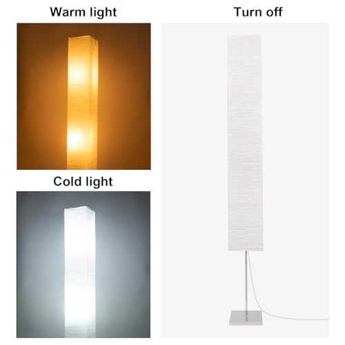 HonoDing CX00015 59'' Tall Paper Floor Lamp, Japanese Style with White Paper Shade and Chrome Base, On/Off Foot Switch - Ideal for Living Room and Bedroom Decor (2-PK)