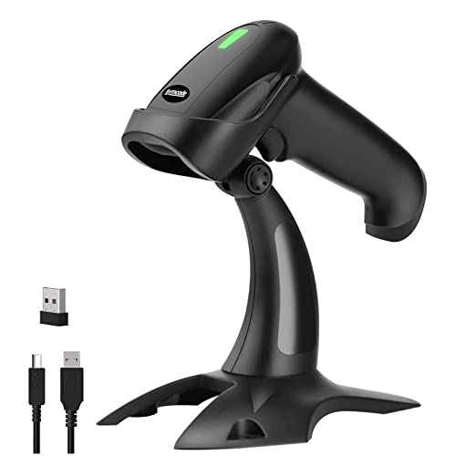 USB Wireless Barcode Scanner with Stand,Symcode Barcode Scanner Versatile 2-in-1 (2.4Ghz Wireless+USB 2.0 Wired) Rechargeable Cordless 1D Barcode Reader Handheld Bar Code Scanner Wireless