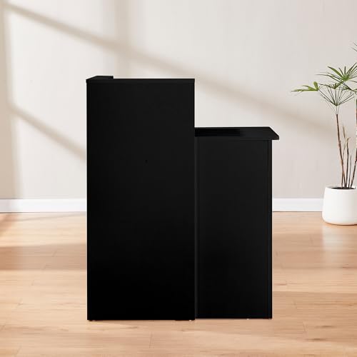 LayBurst Black Small Reception Desk with Two Lockable Drawers, Cable Management, 31in L x 17.7in W x 39.3in H