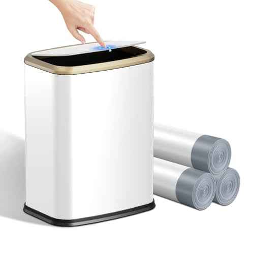 2.1 Gallon Bathroom Trash Can with Lid Press Top, 8 Liter Stainless Steel Garbage Can with Press Type Lid, Slim Trash Bin Waste Basket for Toilet, Office, Bedroom, Living Room (White)