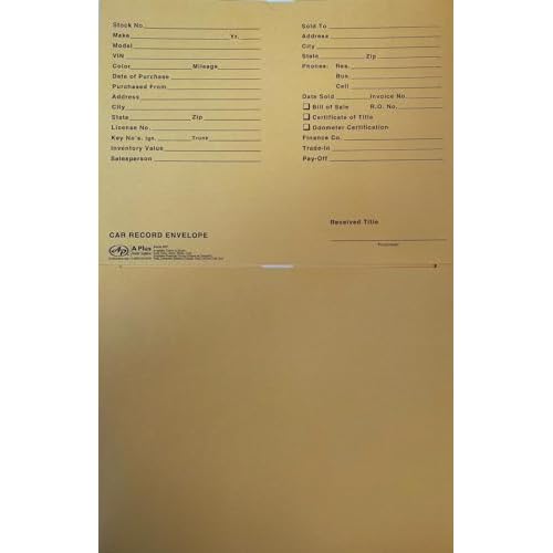 A Plus Car Record Envelope #19 Vehicle Dealer Jackets, 100 Quantity, Buff (W3)