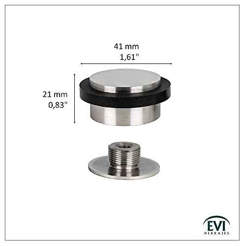 Adhesive or Screwing Doorstop | 1.37'' X 0.8'' | Black Rubber | Stainless Steel | Includes Screw + Clamping Anchor and Adhesive Threaded Base | Mod. I-203