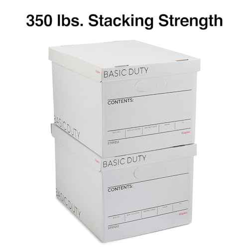 STAPLES Storage & Filing Box, Basic-Duty with Handles & Removeable Lid, Letter & Legal Size Documents, Stackable, 20-Pack, White/Black