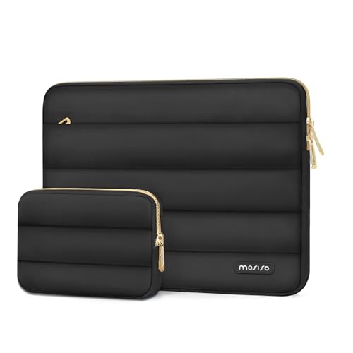 MOSISO 13.3 Inch Black Puffy Laptop Sleeve with Detachable Accessory Pouch