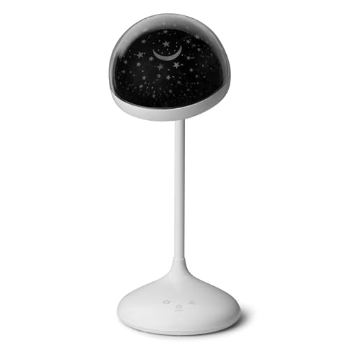 Cute Desk Lamp for Kids, Dimmable, Bright LED Study Light for Desk, Bedside Lamp with Star Projector Night Light for Kids Room Decor, Back to School Supplies, Funny Gift for Boys, Girls, White