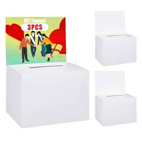 Uniclife 3 Pack Ballot Boxes with Slot 6.5" x 4.5" x 4.5" Suggestion Boxes Donation Box for Fundraising White Cardboard Box with Removable Header for Business Voting Collecting Card Charity