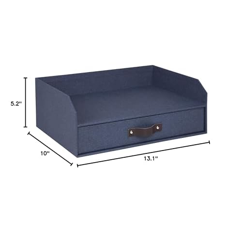Bigso Walter Letter Tray for A4 or Letter Size Documents - Paper Tray Organizer for Desk with Storage Drawer and Stable Rubber Feet - 13.1in x 10in x 5.2in - Blue