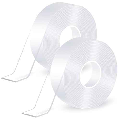 Double Sided Tape Heavy Duty,(19.69 FT,2Rolls) Strong Nano Tape Double Sided Mounting Tape,Multipurpose Clear Adhesive Tape Picture Hanging Strips,Removable Sticky Tape for Poster Walls Decor Carpet